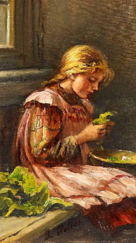 Girl cleaining lettuce, Giacinto Diano